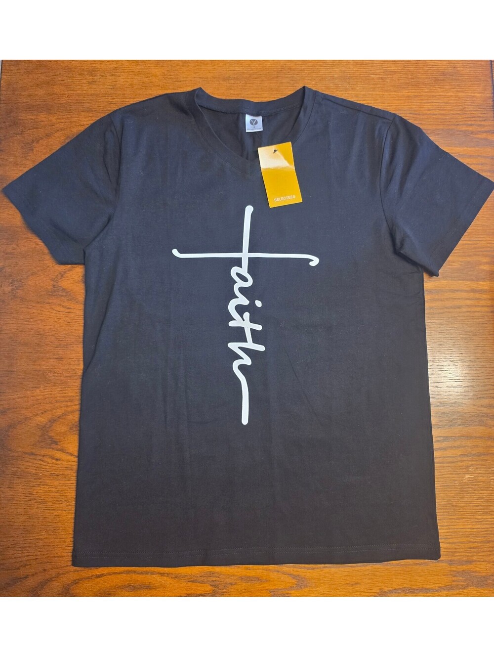 Women’s Faith Cross Graphic V-Neck T-Shirt – Black – Size Medium – NWT